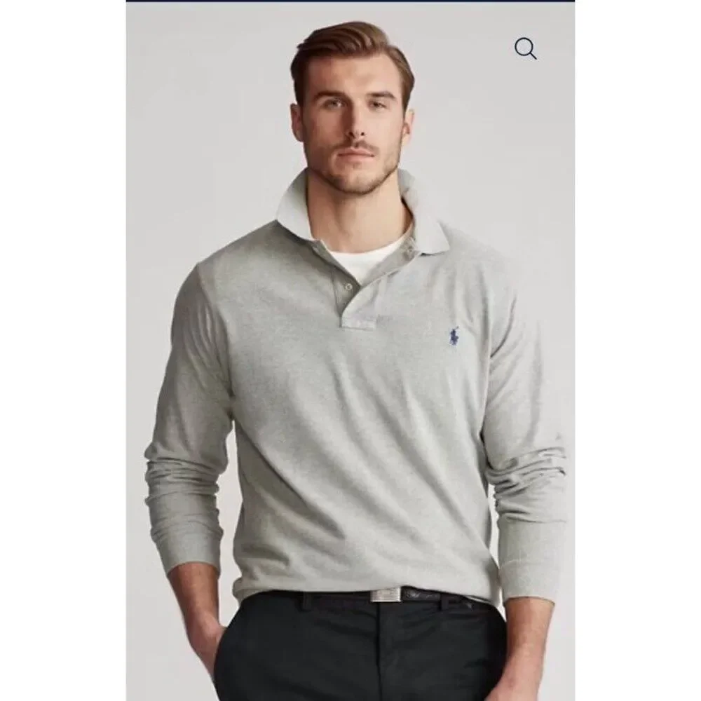 Ralph Lauren Polo Shirt Men's Long Sleeve Classic Fit Mesh Gray Size 2XB